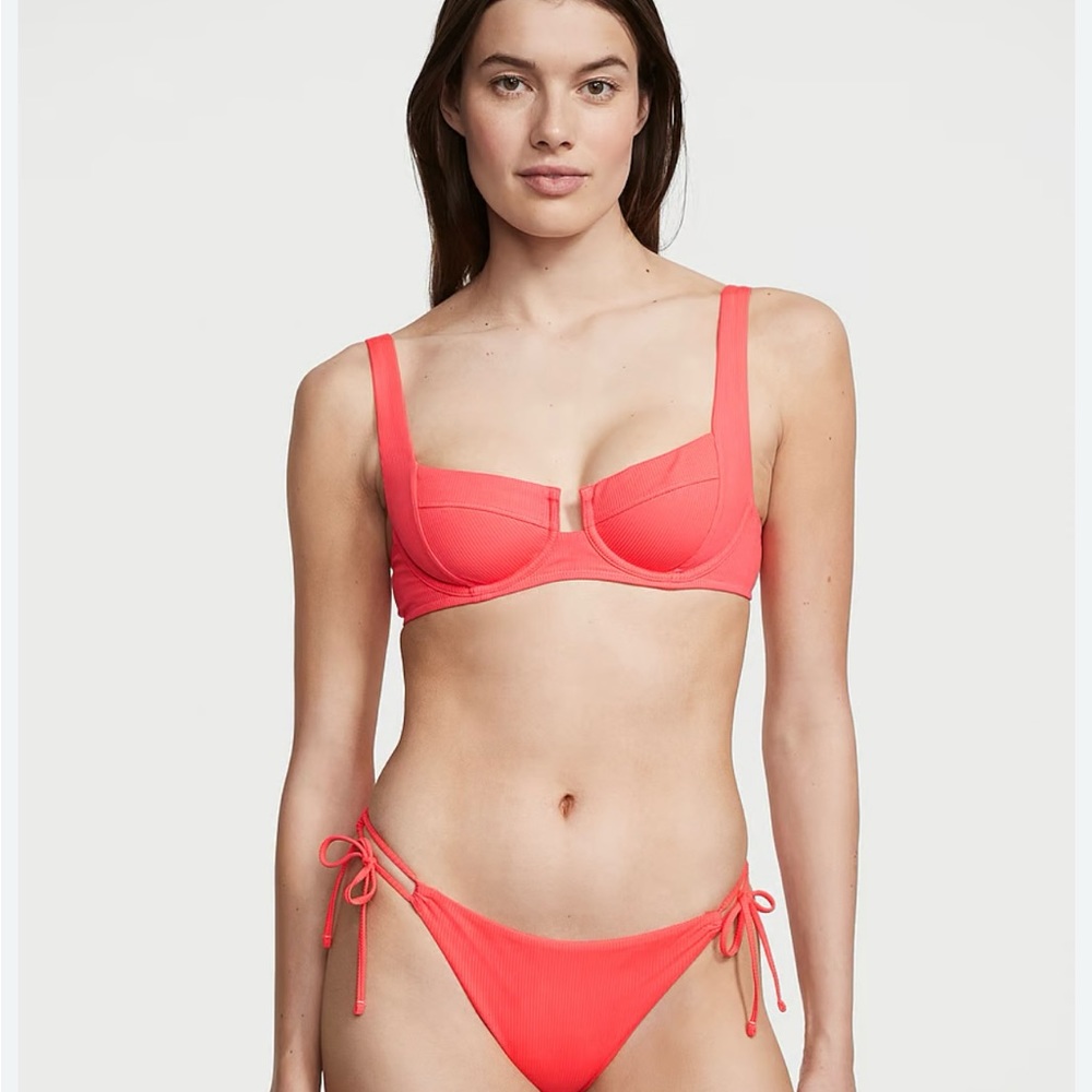 NWT Victoria’s Secret Swim balconette bra bikini top in ribbed coral sz 36B